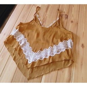 Free People Intimately Mustard Lace Cami Fall Top Size Medium Flowy Lightweight